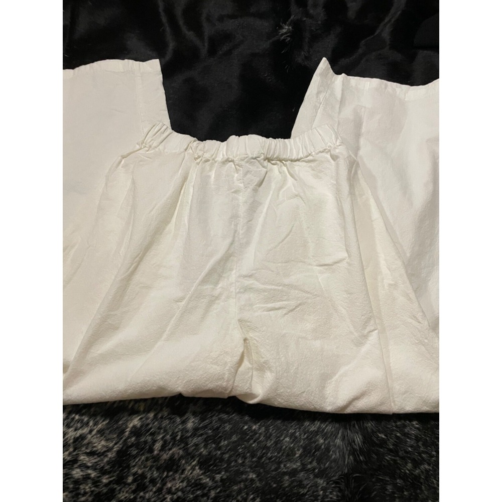Zenana Cream Wide Leg Dress Pants Large 100% Cotton Front Pockets Elastic‎ Waist